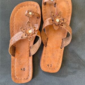 Brown Floral Women's leather  Sandals